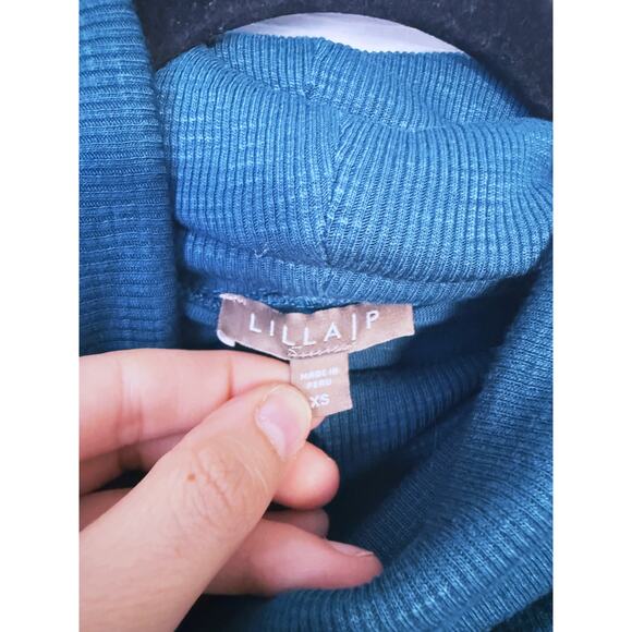 Lilla P Heathered Teal Turtleneck Long Sleeve Knit Top XS Teal Blue Quiet Luxury - Picture 3 of 5